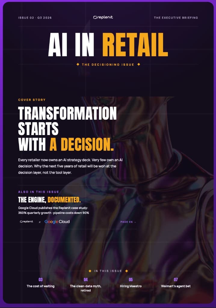Cover of the AI in Retail Magazine, Issue 02, The Decisioning Issue, with the cover story Transformation starts with a decision